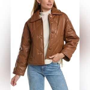 ELIE TAHARI women’s Faux Leather Button Front Quilted Boxy Jacket